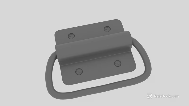 Gray Metal Handle With Rectangular Base Ring Grip And Mounting Holes 3d model 
