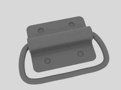 Gray Metal Handle With Rectangular Base Ring Grip And Mounting Holes 3d model