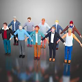 Group of Men 3D Character Models With Various Casual Outfits And Standing Poses
