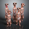 Five Cute Standing Meerkat Characters In Group With Playful Expressions And 3D Render 3d model