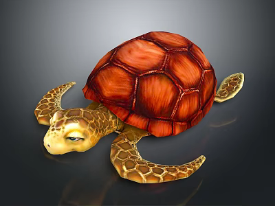 Colorful Sea Turtle With Textured Red Shell And Yellow Patterned Limbs On Dark Background 3d model