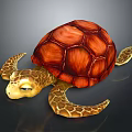 Colorful Sea Turtle With Textured Red Shell And Yellow Patterned Limbs On Dark Background