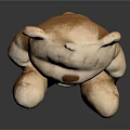 Light Beige Stuffed Bear Doll With Round Body Red Foot Imprint And Dark Background Reflection