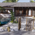 Karesansui Japanese Garden Design With Raked Gravel Stones Bamboo Fences And Wooden Accents