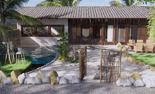 New Chinese Courtyard Country Courtyard Zen Courtyard Dry Landscape Financial Door Back Garden Homestay Ecological Vacation 3d model