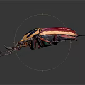 Colorful Beetle With Purple Blue Yellow Red Stripes And Large Horn Against Dark Background