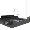 Modern Sofa and Coffee Table Set with Dark Leather Throw Pillows Ottoman Floor Lamp