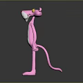 Pink Panther 3D Render with Yellow Eyes White Belly Standing on Gray Background