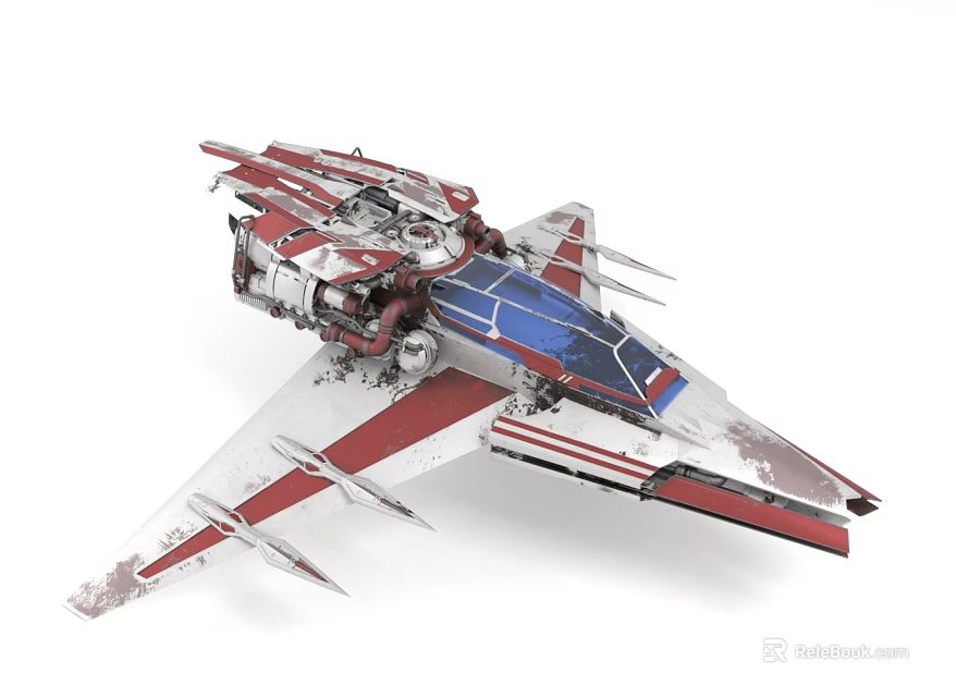 Futuristic Red White Blue Fighter Jet With Sharp Wings And Detailed Mechanical Structure 3d model 