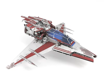 Futuristic Red White Blue Fighter Jet With Sharp Wings And Detailed Mechanical Structure 3d model