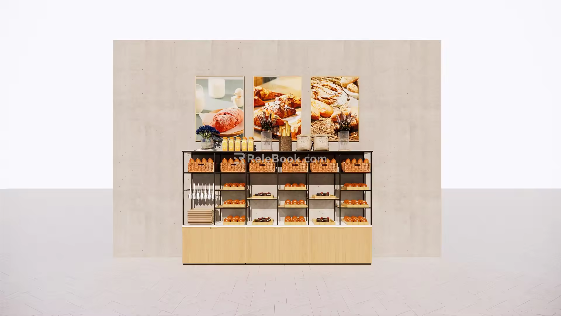 Modern shelf supermarket bread area shelf 3d model
