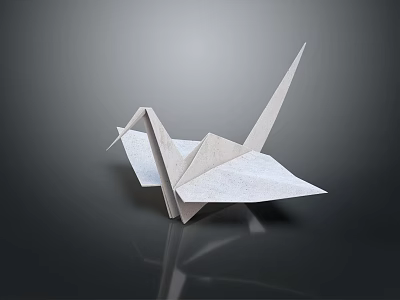 White Origami Crane Decorative Ornament Set With Black Background And Reflection 3d model