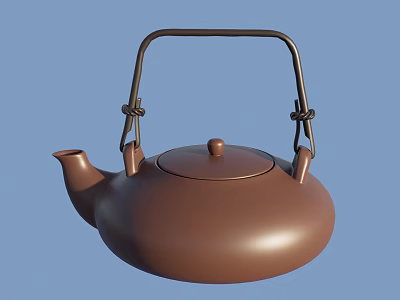 Elegant Brown Ceramic Teapot with Black Metal Handle and Round Design 3d model
