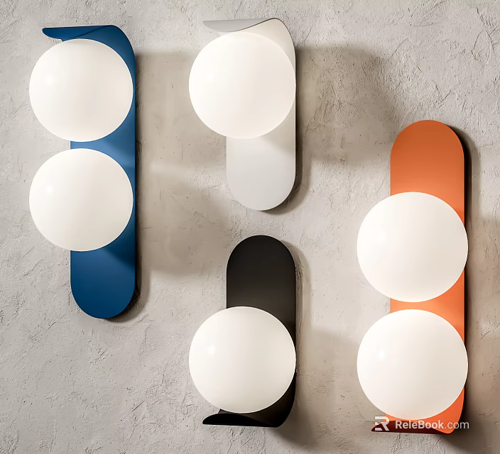 Modern Colorful Wall Lamps With Double Globe Shades In Blue White Black Orange 3d model 