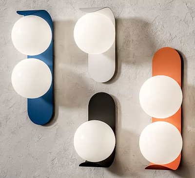 Modern Colorful Wall Lamps With Double Globe Shades In Blue White Black Orange 3d model