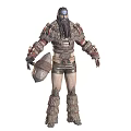 Rugged Tribal Warrior Character With Long Hair Beard In Fur Leather Armor Holding Shield