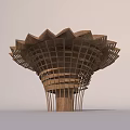 Wooden Garden Ornament Featuring Flower Shaped Top And Intricate Grid Pattern
