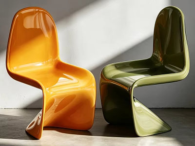 Modern Sleek Glossy Leisure Chairs In Vibrant Orange And Calming Olive Green For Indoor Spaces 3d model