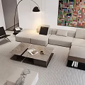 Modern Living Room Interior With Sofa Floor Lamp Artwork And Plant