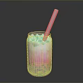 Refreshing Pink And White Gradient Beverage In Glass With Ice Cubes Straw And Black Pearls
