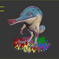 Cute Blue and White Spotted Cartoon Creature with Long Pink Snout Standing on Green Grass