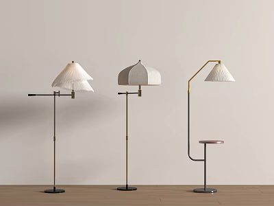 Modern Floor Lamps With White Shades And Metal Poles In Contemporary Design 3d model