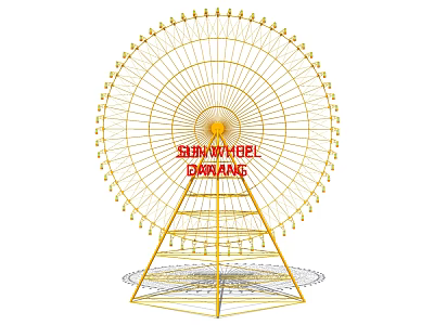 Golden Ferris Wheel Amusement Equipment With Structural Design And Red Brand Name 3d model