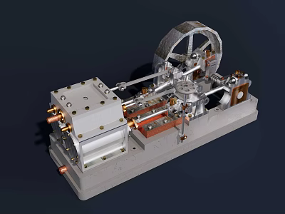 Vintage Industrial Equipment With Mechanical Flywheel Metallic Piston And Metal Components 3d model