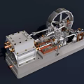 Vintage Industrial Equipment With Mechanical Flywheel Metallic Piston And Metal Components
