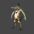 Game Movie 3D Shark Humanoid Character With Green Skin Spiked Necklace And Leather Armor