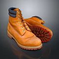 Yellow Leather Work Boots With Durable Treaded Rubber Sole And Comfortable Lace Up Design