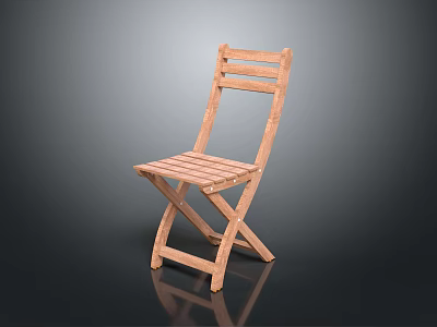 Wooden Folding Leisure Chair With Slatted Backrest Seat And Simple Design 3d model