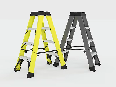 Yellow And Gray Foldable Step Ladders For Household Use And Home Tasks 3d model