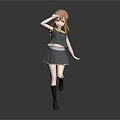 Anime Style Game Movie Character Red Haired Girl In Gray School Uniform Dancing Pose