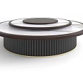 Circular Layered Dining Table With Marble Top Black Ribbed Base And Wooden Frame 3d model