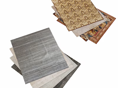 Square Rugs In Neutral Tones And Intricate Patterns Stacked Together For 3d model