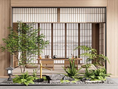 Japanese-style courtyard garden landscape sketch landscape plants fern plants model