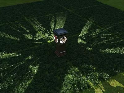 Stylish Outdoor Lamp With Black Top And White Shade Casting Radiant Shadow On Grass Field 3d model