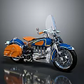 Vintage Blue Motorcycle Featuring Orange Seat Saddlebag Chrome Details And Transparent Windshield