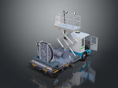 Utility Vehicle With Elevated Lifting Platform Open Door Safety Rails And Reflective Surface 3d model