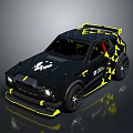 Black Sports Car With Yellow Accents Scorpion Logo Rear Spoiler And Drift Design
