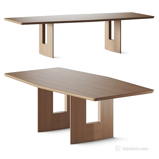 Modern Wooden Dining Table Design With Unique Leg Structure And Smooth Top 3d model 