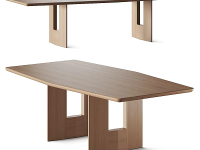 Modern Wooden Dining Table Design With Unique Leg Structure And Smooth Top 3d model