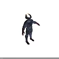 3D Mythical Demon Character With Muscular Build Horned Head And Dark Purple Skin