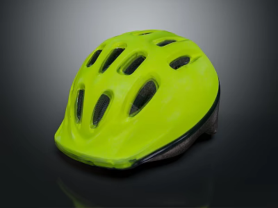 Fluorescent Yellow Helmet with Multiple Ventilation Holes on Black Background 3d model
