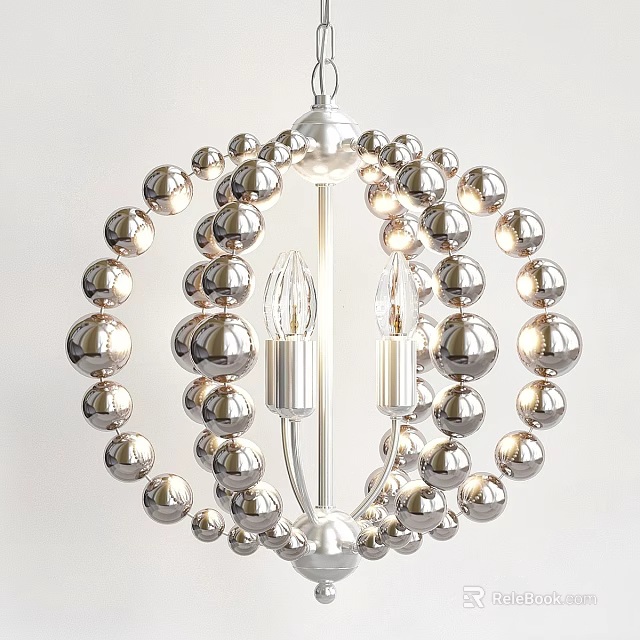 Modern Silver Spherical Chandelier With Metallic Balls And Light Bulbs 3d model 