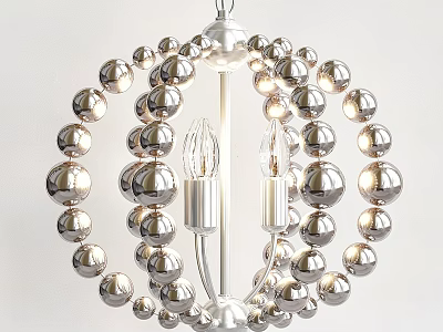 Modern Silver Spherical Chandelier With Metallic Balls And Light Bulbs 3d model