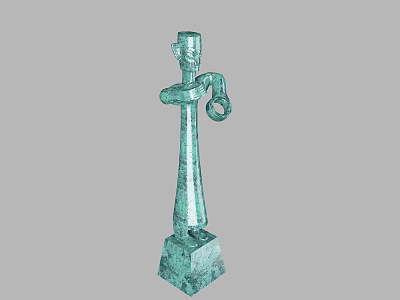 Ancient Green Human Figure Carved Sculpture With Pedestal Base And Textured Surface 3d model