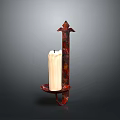 Decorative Iron Candle Holder With Red Brown Finish And White Candle For Home Decor