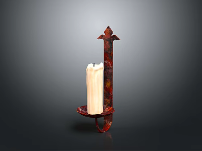Decorative Iron Candle Holder With Red Brown Finish And White Candle For Home Decor 3d model